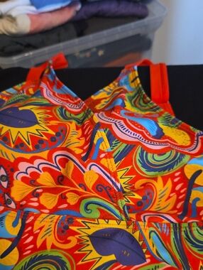 Bright Red Bikini Bottom with Multicolor Paisley Waistband